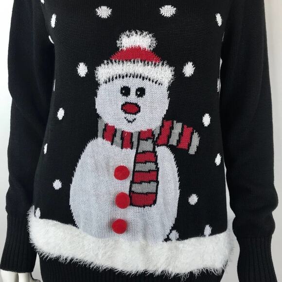 Christmas Holiday Snowman NWT Sweater Cozy Black & White Mesh + Lace - Picture 2 of 6